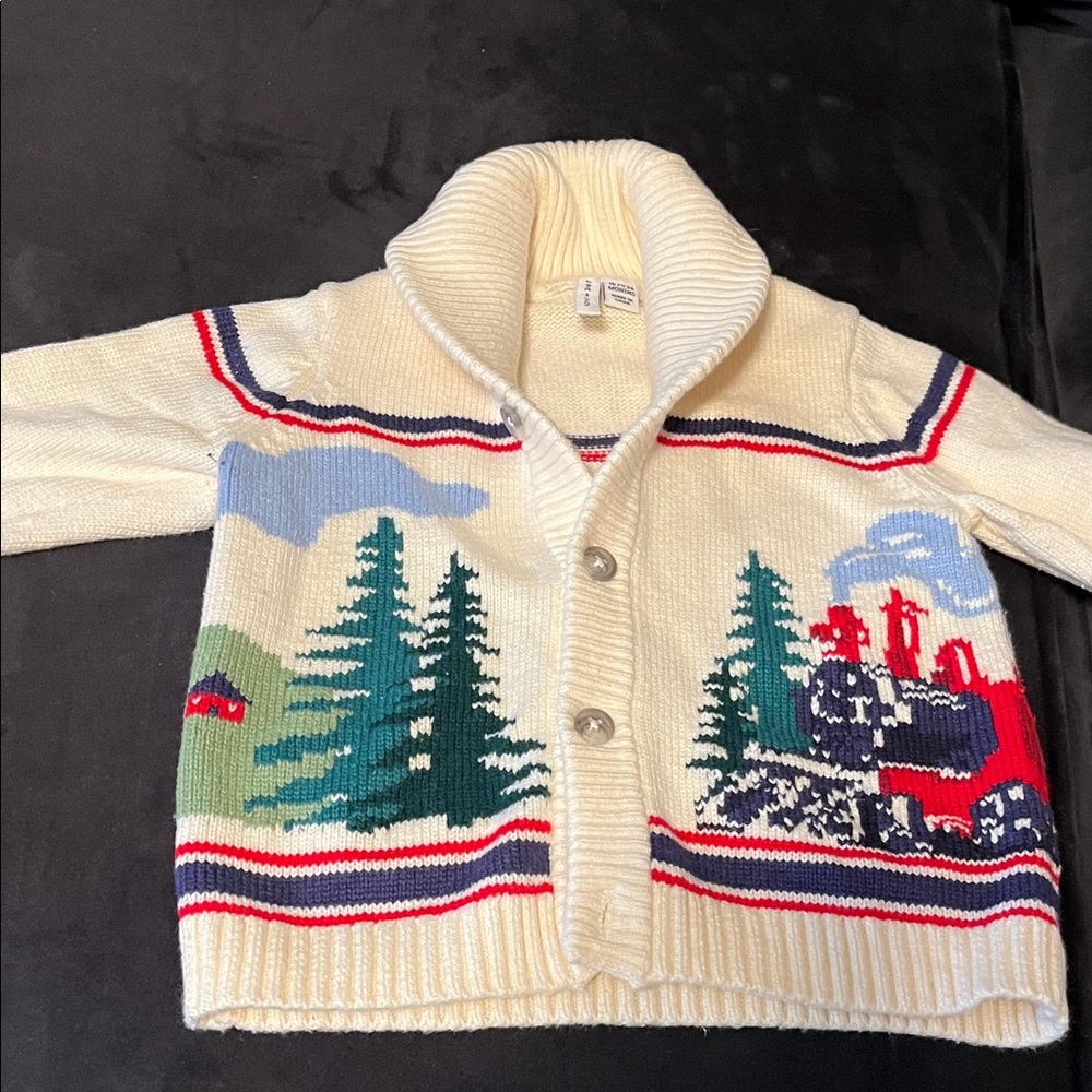 Janie and Jack Cream Cardigan with Scenic Design